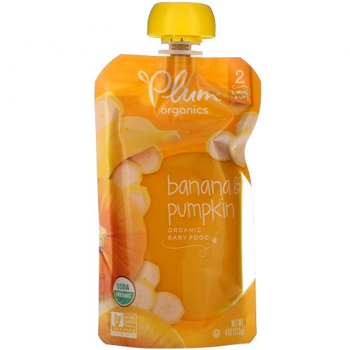 Plum Organics, Organic Baby Food, 6 Months & Up, Banana & Pumpkin, 6 Pouches, 4 oz (113 g) Each