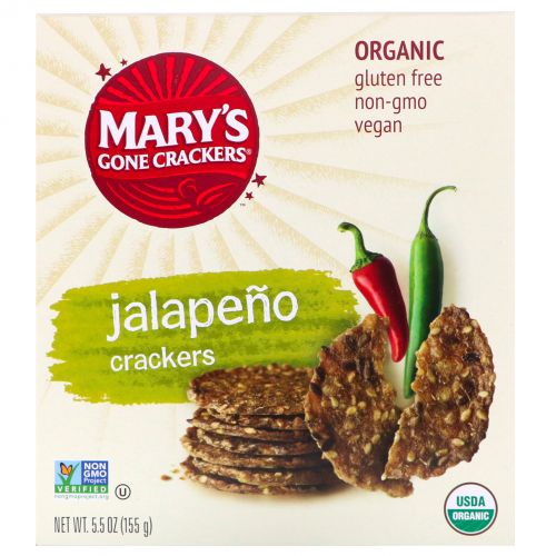 Mary's Gone Crackers, Органические, острые и жгучие крекеры с перчиком халапеньо, 5,5 унций (156 г)