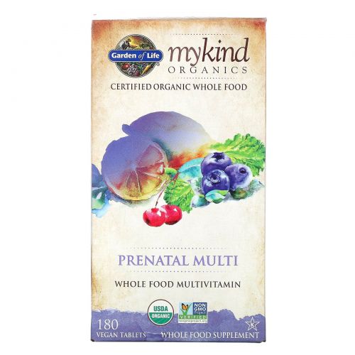 Garden of Life, MyKind Organics, пренатальный муьтивитамин, цельнопищевой мультивитамин, 180 веганских таблеток