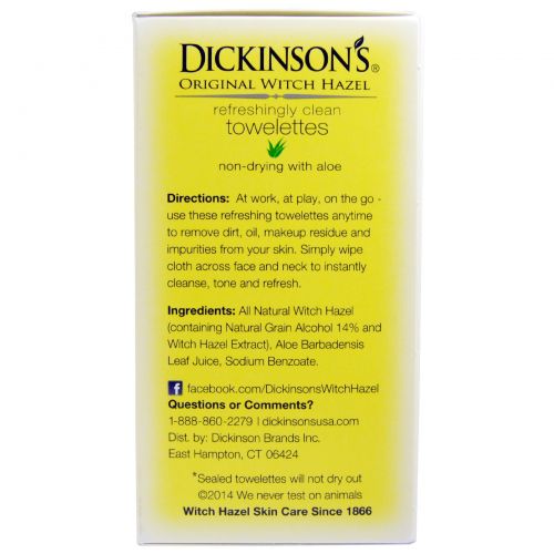 Dickinson Brands, Освежающие влажные салфетки Original Witch Hazel On the Go, 20 шт в упаковке, 12,7 х 17,8 см (5" x 7")