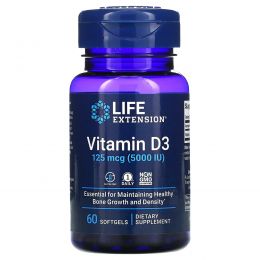Life Extension, Витамин D3, 5000 МЕ, 60 гелевых капсул