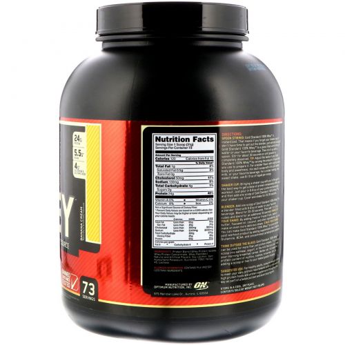 Optimum Nutrition, 100% Whey Gold Standard, со вкусом банана, 5 фунтов (2,27 кг)