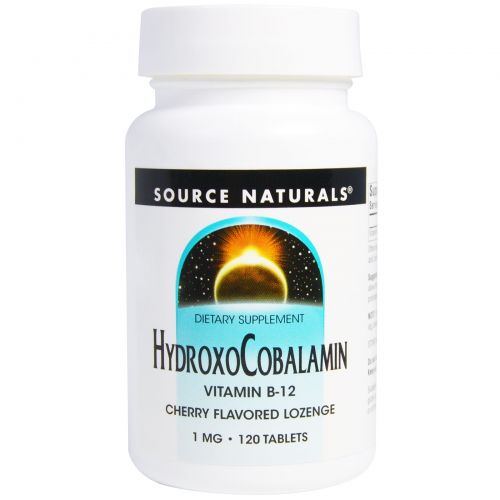 Source Naturals, HydroxoCobalamin Vitamin B12 Cherry Flavored Lozenge, 1mg, 120 tablets