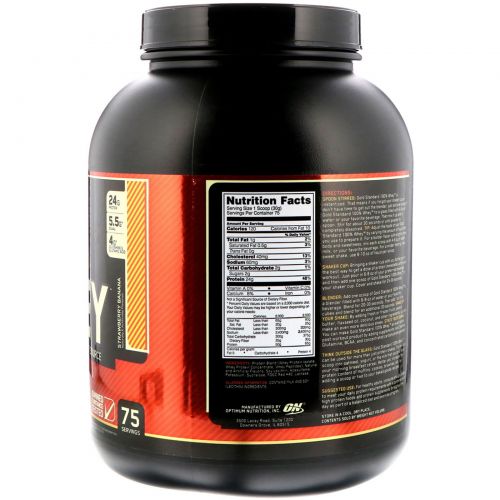 Optimum Nutrition, Золотой стандарт, 100% сыворотка, клубника и банан, 5 фунтов (2,27 kg)