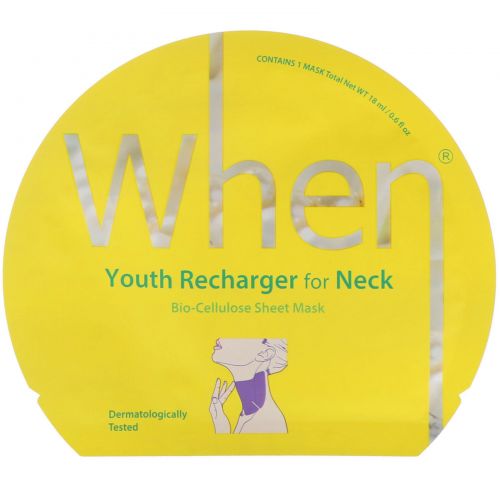 When Beauty, Youth Recharger for Neck, Bio-Cellulose Sheet Mask, 1 Sheet, 0.6 fl oz (18 ml)