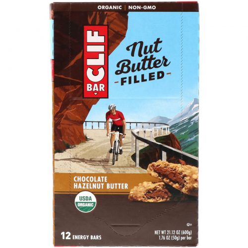 Clif Bar, Organic Nut Butter Filled Energy Bar, Chocolate Hazelnut Butter, 12 Energy Bars, 1.76 oz (50 g) Each