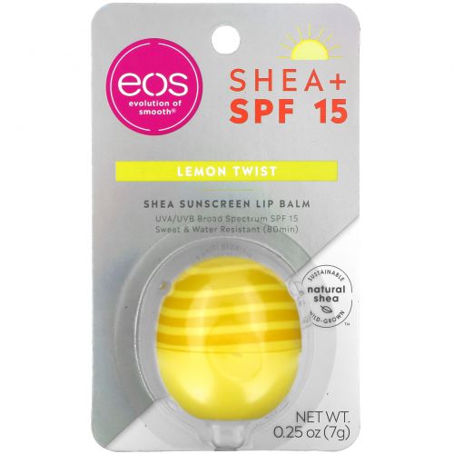 EOS, Солнцезащитный бальзам для губ SPF 15, с ароматом лимона, 7 г (0.25 oz)