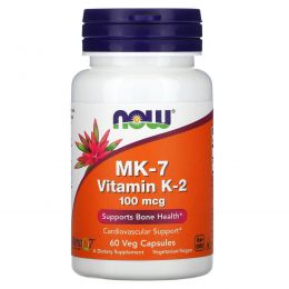 Now Foods, MK-7, витамин K-2, 100 мкг, 60 вегетарианских капсул