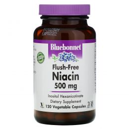 Bluebonnet Nutrition, Ниацин, не содержащий инфузата, 500 мг, 120 капсул в растительной оболочке