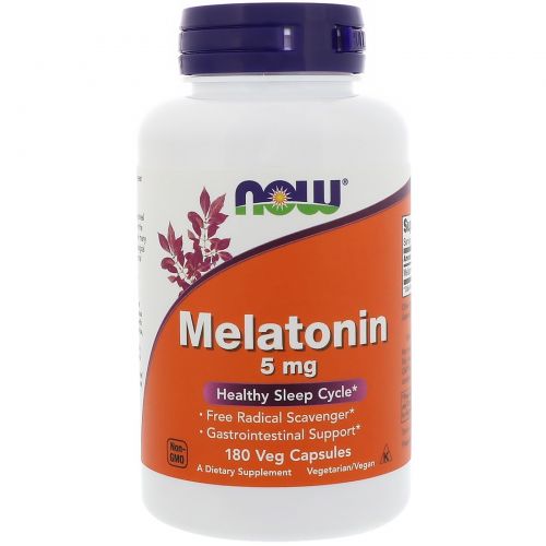 Now Foods, Мелатонин, высокая эффективность, 5 мг, 180 капсул в растительной оболочке