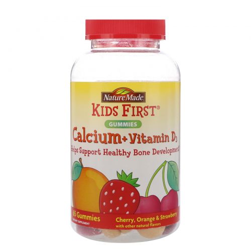 Nature Made, Kids First Calcium + Vitamin D3 Gummies, Cherry, Orange & Strawberry Flavors, 65 Gummies