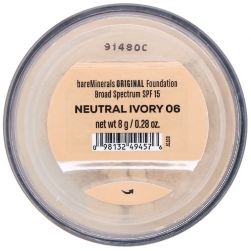 bareMinerals, Original, тональная основа, SPF 15, оттенок «Нейтральная слоновая кость 06», 8 г