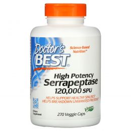 Doctor's Best, Лучшая высокоэффективная серрапептаза , 120,000 SPUs, 270 растительных капсул