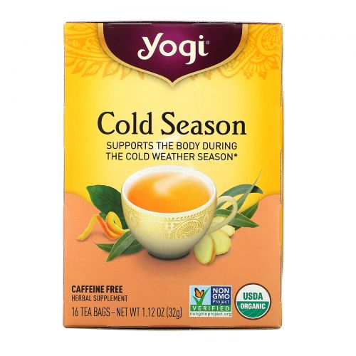 Yogi Tea, Органический, Cold Season, без кофеина, 16 чайных пакетиков, 1.12 унций (32 г)