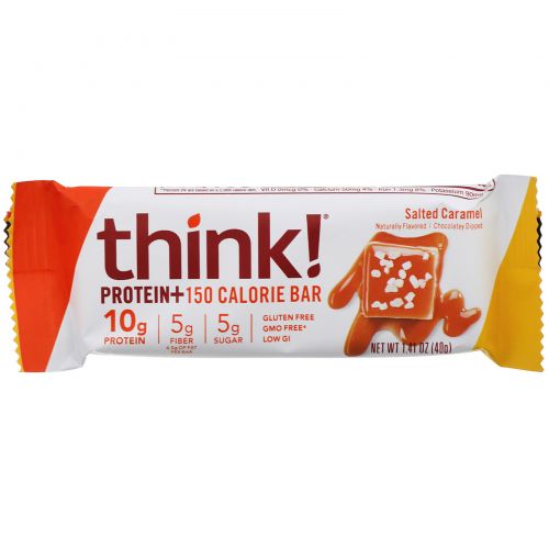 ThinkThin, Protein & Fiber Bars. Salted Caramel, 10 Bars, 1.41 oz (40 g) Each