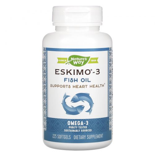 Enzymatic Therapy, Eskimo-3, натуральный стабильный рыбий жир, 225 капсул