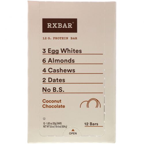 RXBAR, Protein Bars, Coconut Chocolate, 12 Bars, 1.83 oz (52 g) Each