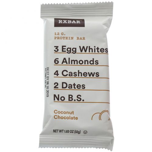 RXBAR, Protein Bars, Coconut Chocolate, 12 Bars, 1.83 oz (52 g) Each