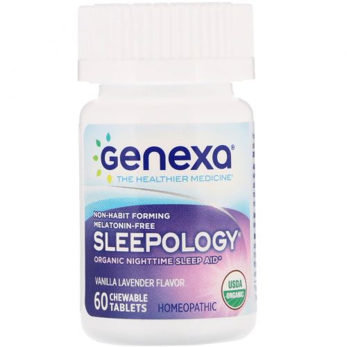 Genexa LLC, Sleepology, Organic Nighttime Sleep Aid, Vanilla Lavender Flavor, 60 Chewable Tablets