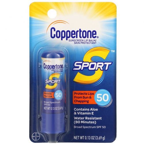 Coppertone, Sport, Sunscreen Lip Balm, SPF 50,  0.13 oz (3.69 g)