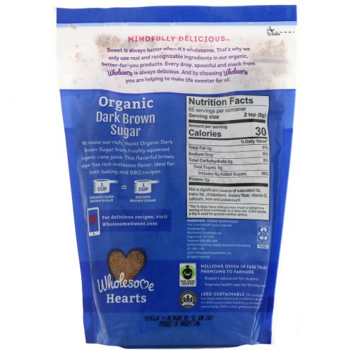 Wholesome Sweeteners, Inc., Органический темно-коричневый сахар, 24 унции (681 г)