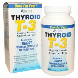 Absolute Nutrition, Щитовидная железа T-3, оригинальная формула, 180 капсул