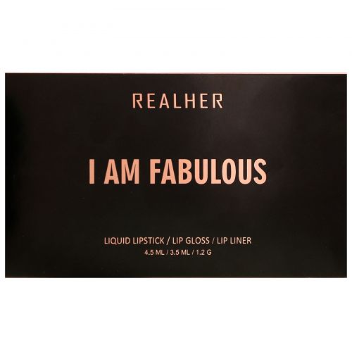 RealHer, I Am Fabulous, Lip Kit, Deep Red, 3 Piece Kit