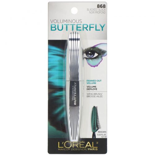 L'Oreal, Тушь для ресниц Voluminous Butterfly, оттенок 868 угольно-черный, 6,7 мл