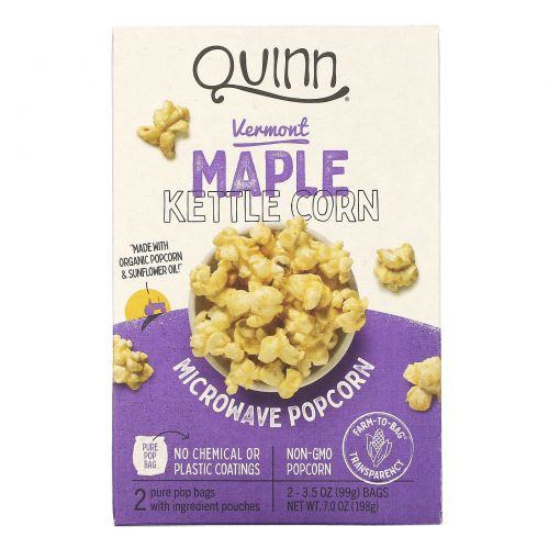 Quinn Popcorn, Попкорн для приготовления в микроволновой печи, Вермонтский кленовый сироп и морская соль, 2 пакета, 3.6 унций (102 г) каждый