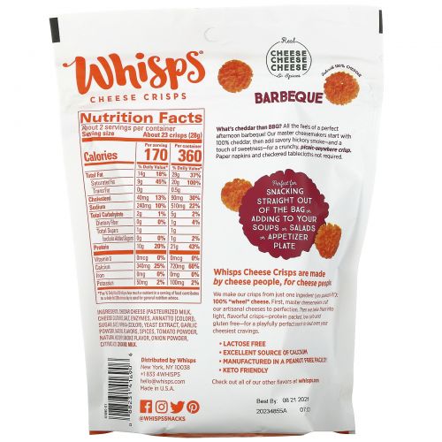 Whisps, Bacon BBQ Cheese Crisps,  2.12 oz (60 g)