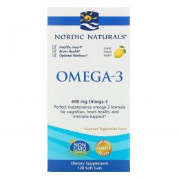 Nordic Naturals, Омега-3, лимон, 690 мг, 120 мягких желатиновых капсул