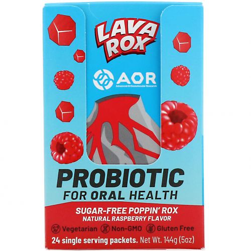 Advanced Orthomolecular Research AOR, Lava Rox, пробиотик для здоровья полости рта, вкус натуральной малины, 24 пакетика по 6 г (0,2 унции) каждый