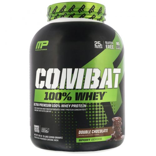 MusclePharm, Серия «Combat», 100% сывороточный белок, двойной шоколад, 5 фунтов (2269 г)