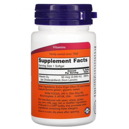 Now Foods, Vitamin D-3, High Potency, 2,000 IU, 30 Softgels