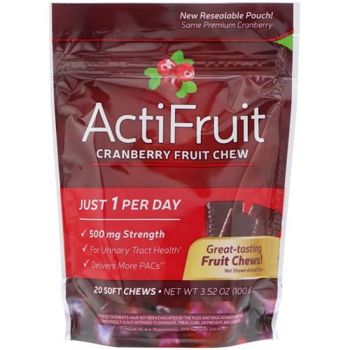 Enzymatic Therapy, ActiFruit, Пищевая добавка на основе клюквы, 20 жевательных конфет