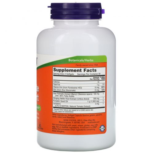 Now Foods, Prostate Support (поддержка предстательной железы), 180 желатиновых капсул