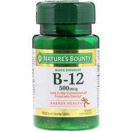 Nature's Bounty, B-12, подъязычный, натуральный вишневый вкус, 500 мкг, 100 микропастилок