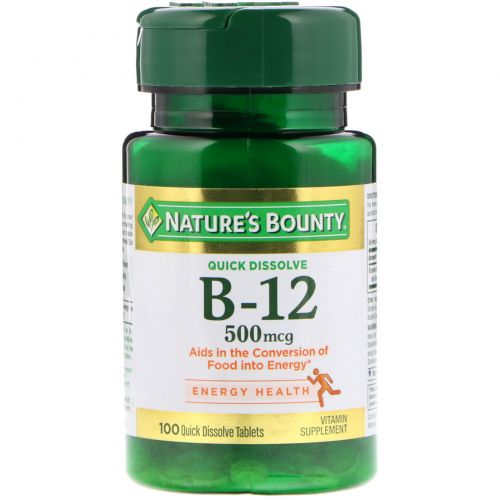 Nature's Bounty, B-12, подъязычный, натуральный вишневый вкус, 500 мкг, 100 микропастилок