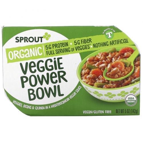 Sprout Organic, Veggie Power Bowl, 12 Months & Up, Veggies, Beans & Quinoa In A Mediterranean Veggie Sauce, 5 oz ( 142 g)