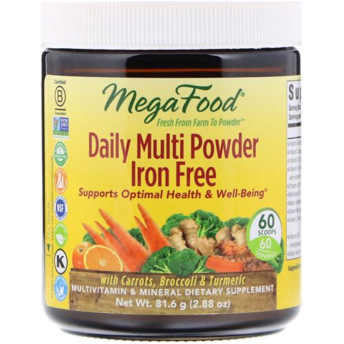 MegaFood, Daily Multi Powder, Iron Free, 2.88 oz (81.6 g)