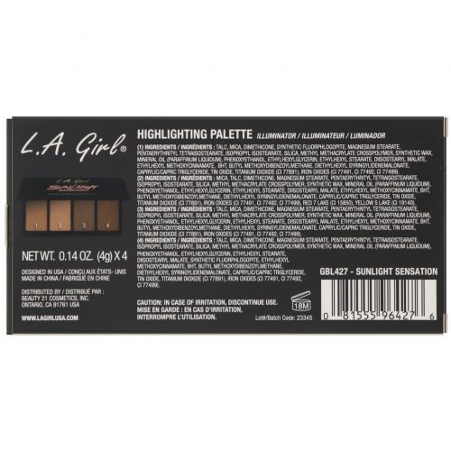 L.A. Girl, Палетка хайлайтеров Sunlight Sensation Highlighting Palette, 4 г (0,14 унции) каждый