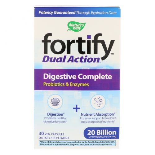 Nature's Way, Fortify, Dual Action Digestive Complete, 20 Billion, 30 Veg Capsules