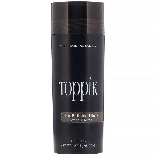 Toppik, Hair Building Fibers, загуститель для волос, оттенок темно-коричневый, 27,5 г (0,97 унции)