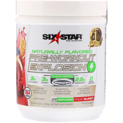 Six Star, Pre-Workout Explosion, Naturally Flavored, Fruit Burst, 6.22 oz (176 g)