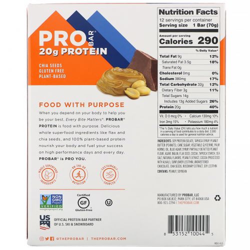 ProBar, Core, The 20 g Protein Bar, Chocolate Peanut Butter, 12 Bars, 2.46 oz. EA