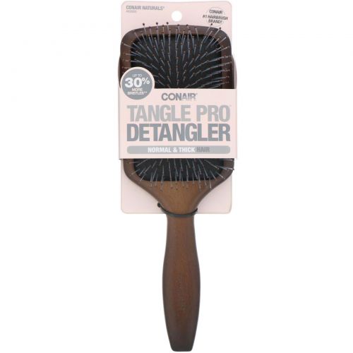 Conair, Tangle Pro Detangler, деревянная плоская расческа, для нормальных и густых волос, 1 шт.