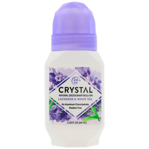 Crystal Body Deodorant, Минеральный шариковый дезодорант с  лавандой и белым чаем, 2.25 жидких унций (66 мл)