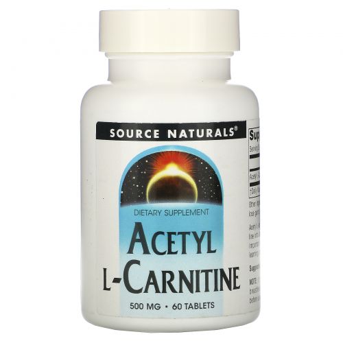 Source Naturals, Ацетил-L-карнитин, 500 мг, 60 таблеток