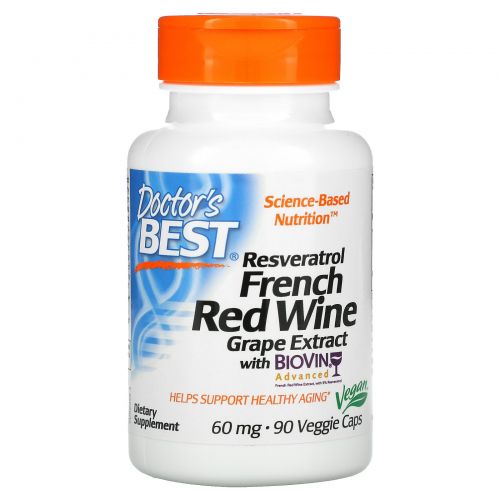 Doctor's Best, Экстракт французского красного вина (Best French Red Wine Extract), 60 мг, 90 растительных капсул