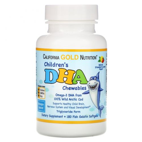 California Gold Nutrition, Children's DHA Chewables, Strawberry-Lemon Flavor, 180 Fish Gelatin Softgels